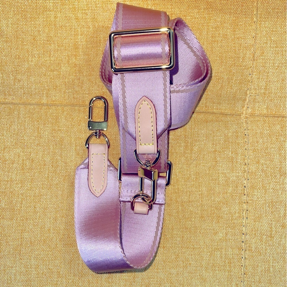NWT Pink Beige stripe Adjustable Wide Crossbody Strap w/Leather & Gold Hardware